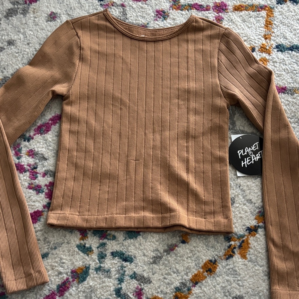 Kids' Long Sleeve Ribbed Top - Camel Brown